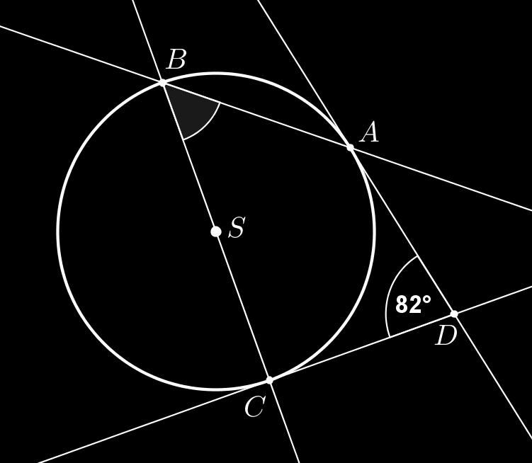 9. Iz točke D su na kružnicu povučene tangente kao na skici. Kolika je mjera označenoga kuta ABS? 4 45 49 6.