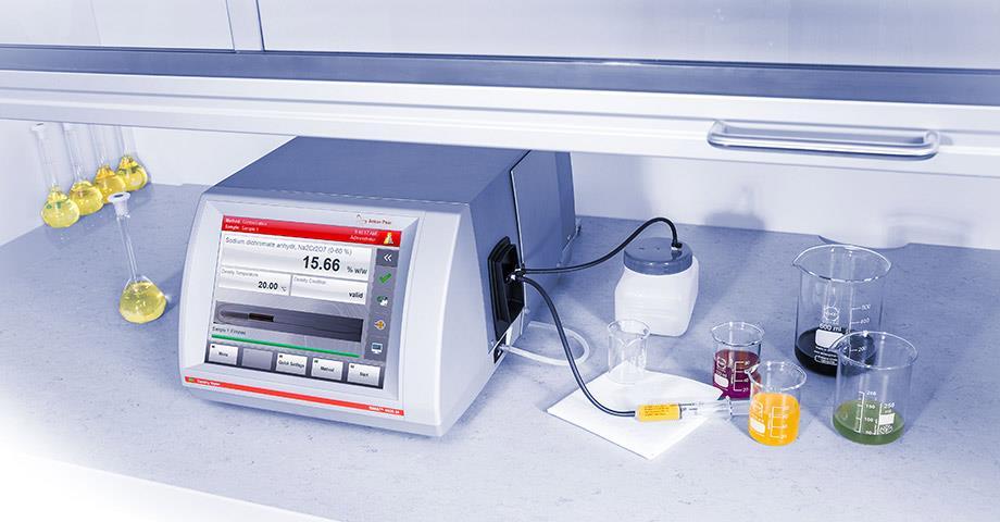 3.3. Mjerenje gustoće otopina U eksperimentalnom radu korištena je denzitometrijska metoda mjerenja gustoće pomoću oscilirajuće U-cijevi. Korišten je uređaj marke Anton Paar model DMA 4500M.