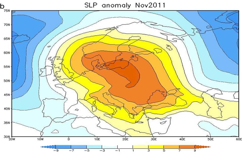 Negativna ER/WA faza : Vrijeme je vlažnije i toplije iznad prosjeka nad većim dijelom Sredozemlja pozitivne anomalije tlaka iznad Kaspijskog jezera i zapadne Rusije i negativne anomalije tlaka na