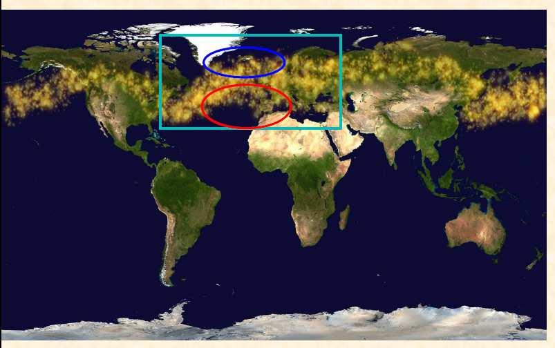 Polje tlaka i gibanje zraka daljinske veze Sredozemlje leži na južnom dijelu od staze putanja oluja umjerenih širina i kao rezultat unutrašnje