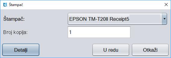 U novom prozoru sa padajućeg spiska izaberemo štampač Epson TM-T20II, na kojem