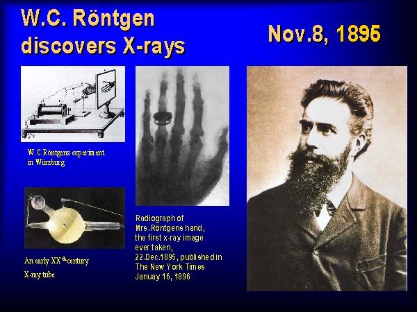 Malo o povijesti otkrića ionizirajućeg zračenja Wilhelm Conrad Röntgen(1845-1923) 8. studenog1895.