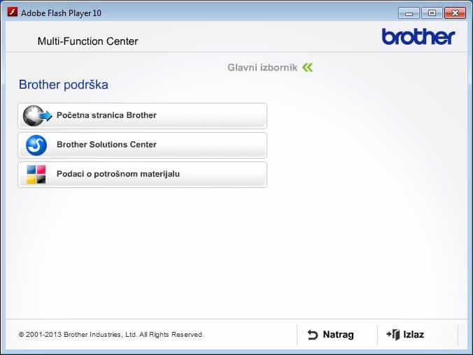 Opće informacije Pristup podršci tvrtke Brother (Windows ) 1 Sve potrebne kontakte, poput mrežne podrške (Brother Solutions Center), možete pronaći na CD-ROM-u.