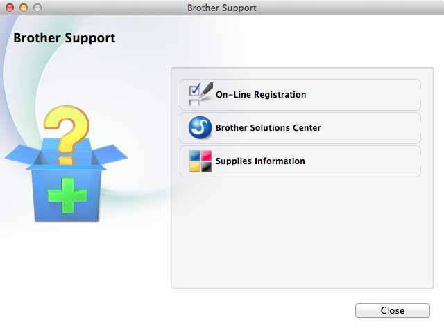 Pojavit će se sljedeći zaslon: Pristup podršci tvrtke Brother (Macintosh) 1 Sve potrebne kontakte, poput mrežne podrške (Brother Solutions Center), možete pronaći na CD-ROM-u.