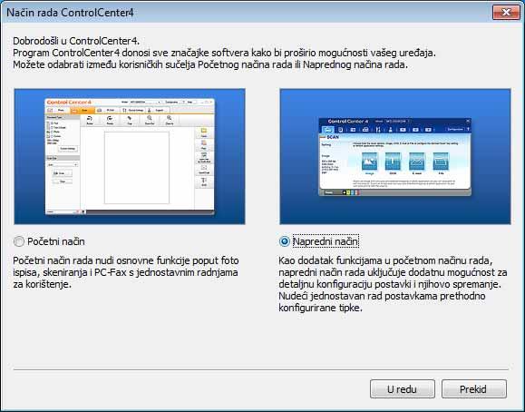Kako skenirati na računalo 3 Ako se pojavi zaslon Način rada ControlCenter4, odaberite Napredni način i