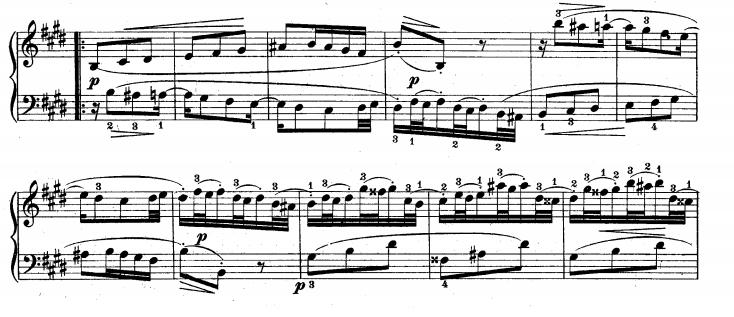 Druga provedba invencije započinje u 21. taktu pojavom teme u dominantnom H-duru u donjem glasu (slika br.18).