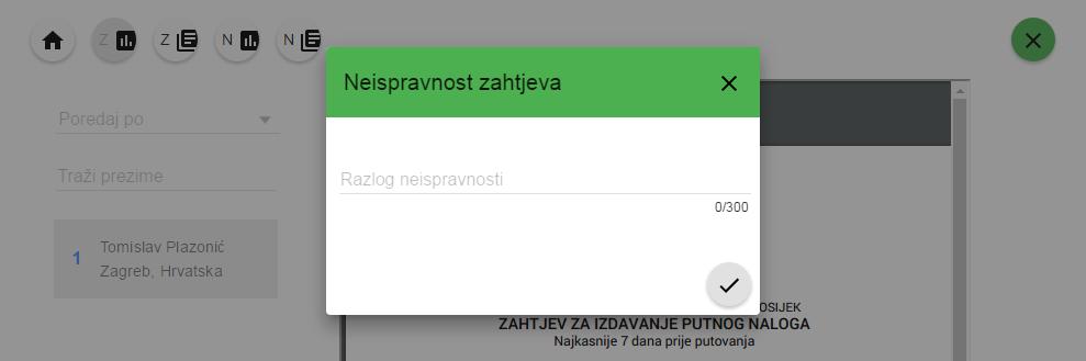 Sl. 3.11. Dijalog za unos razloga neispravnosti dokumenta. Sl. 3.12. Dijalog za unos oznake zahtjeva.