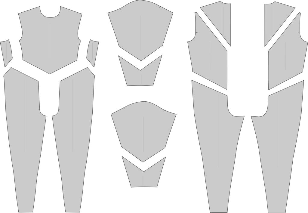 5. REZULTATI I RASPRAVA Na sl. 11 prikazani su krojni dijelovi jednodijelnog ronilačkog odijela koji su rezultat modeliranja i prekonstrukcije temeljnog kroja muškog kombinezona.