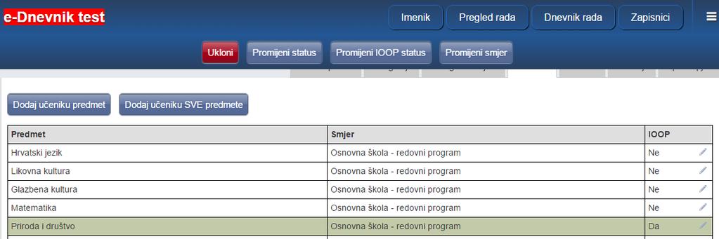 Slika 15.Status predmeta za IOOP Nakon što ste odabrali navedenu opciju nastavnik koji predaje taj predmet moći će unijeti podatke za IOOP za odabrani predmet. 3.2.