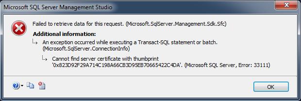 uključivanja TDE-a rezervna kopija certifikata ne postoji javit će se upozorenje poput onoga kojeg prikazuje Slika 4.6.2.