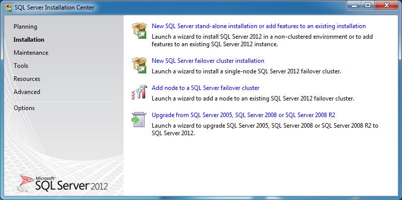 Slika 1.4.2. SQL Server instalacijski centar Pokretanjem instalacije SQL Servera prikazuje se SQL Server instalacijski centar (Slika 1.4.2).