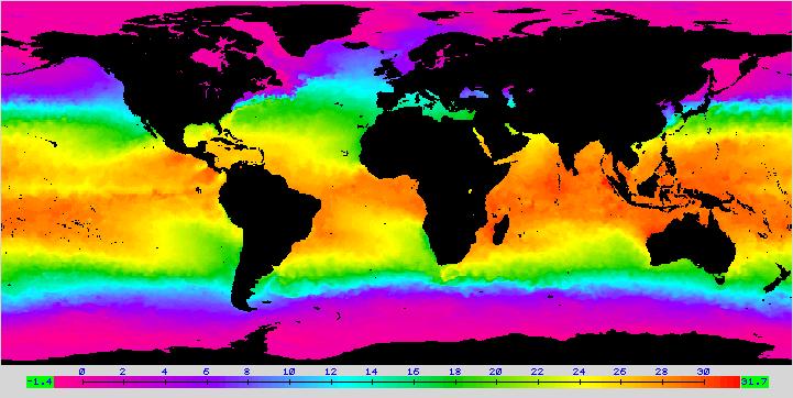 Temperatura u svijetu na na 0 m n.m. n.m. NOAA-14 AVHRR podaci termalni IC IC podaci (4.
