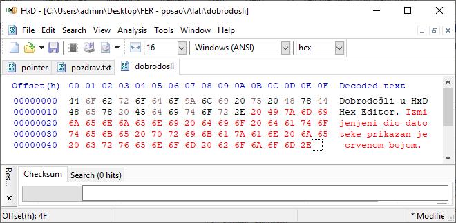 2. Pregled PNG datoteke u HxD-u Datoteku je moguće mijenjati izravno u HxD-u, bilo u heksadekadskom bilo u tekstualnom prikazu.