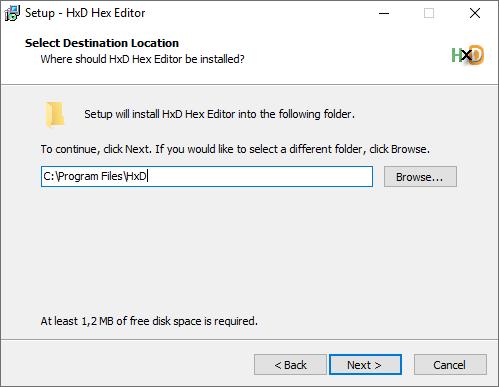 Prilikom odabira mape na datotečnom sustavu u koju će se instalirati HxD, preporučljivo je ostaviti zadanu mapu (Program Files) kao što je prikazano na slici 2.7.