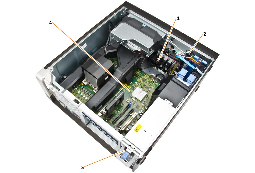 Slika 3. Unutarnji prikaz računala T5810 1. nosač PCIe kartice 2. unutarnji zvučnik 3. jedinica napajanja 4.