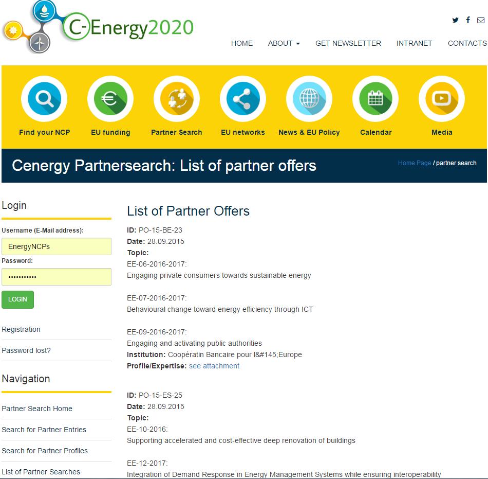 Mogućnosti umrežavanja (energija) Partner Search alat C-ENERGY2020