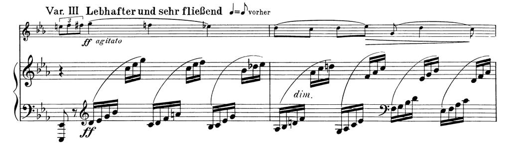 temom u violi koju prate staccato terce ili sekste u klaviru. Slika 3.5. II.