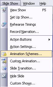 I otvoriti Slide Show, Custom Animation na traci sa osnovnim alatima.