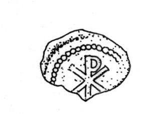 Slika 22. Crtež plombe s kristogramom (M. ILKIĆ, 2006, kat. br. 15, 74.) Druga antička plomba na sebi ima prikaz biblijske scene Danijela u lavljoj jami.