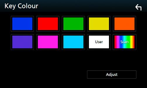 Podešavanje postavki ÑÑPrilagodba boje tipki Možete podesiti boju osvjetljenja gumba. Dodirnite [Key Colour] na zaslonu prikaza. 2 Dodirnite željenu boju.