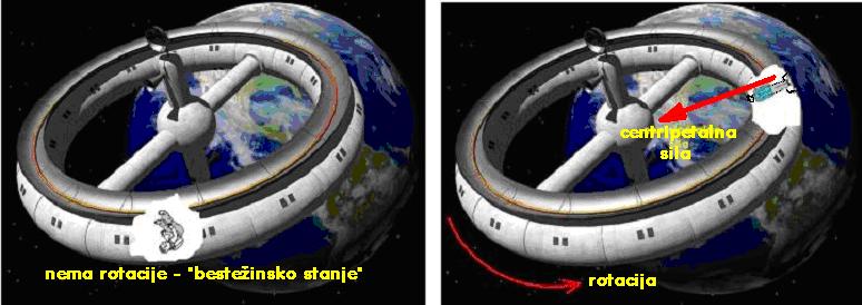 Simuliranje gravitacije u svemirskoj stanici Odnos između centripetalne i centrifugalne sile zbunjuje većinu ljudi pa se znaju javljati ovakva pitanja: "Ako centrifugalna sila u stvarnosti ne