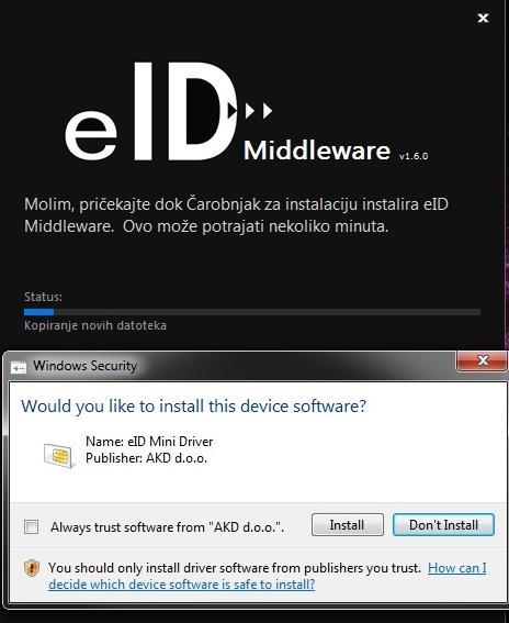 1.2.3 U prozoru za instalaciju eid Mini Driver-a kliknite na gumb Install (slika 1.3) Slika 1.