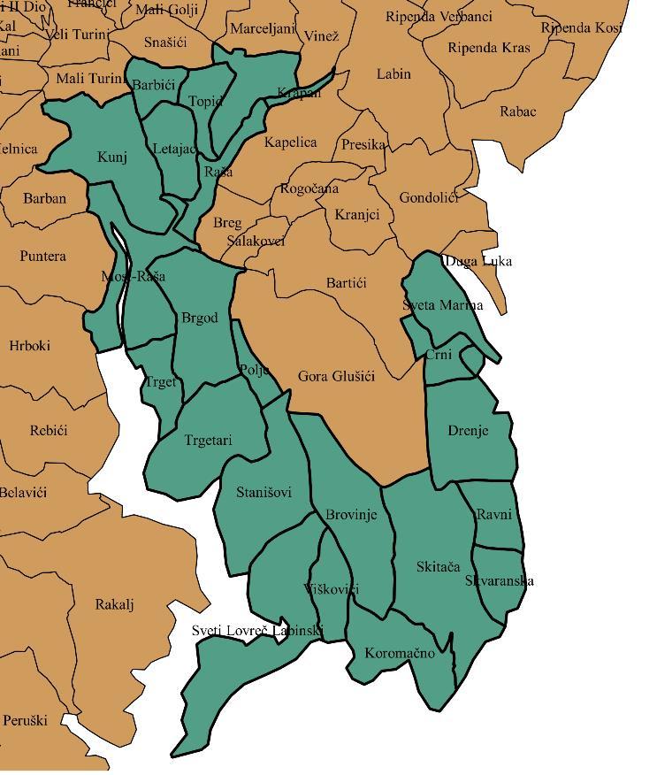 Stranica - 8 - Broj 1 OPĆINE RAŠA 02.siječnja 2018. Slika 2: Naselja općine Raša, Izvor: obrada autora 2.