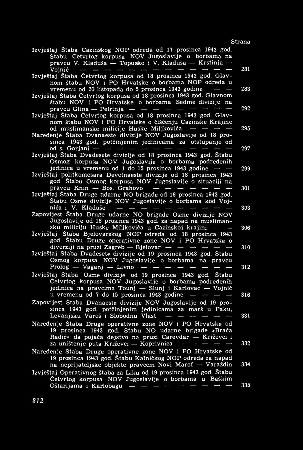 Izvještaj Štaba Cazinskog NOP odreda od 17 prosinca 1943 god. Štabu Četvrtog korpusa NOV Jugoslavije o borbama na pravcu V. Kladuša Topusko i V.