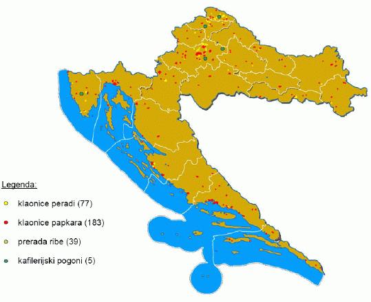 SLIKA 11. Lokacije klaonica i kafilerija u RH u 2004. 4.6.9.