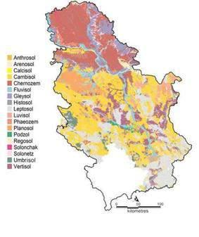 Mapiranje zemljišta - Pedološka karta Srbije, razmera 1:50.000 - WRB sistem klasifikacije - 15.437 kart. jedinica Šifra područja grupe tla ha % AT Anthrosol 11.519 0,15 AR Arenosol 55.
