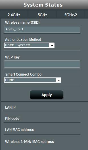 Na ekranu Mapa mreže, u okviru System status (Status sistema), možete da konfigurišete bezbednosne parametre bežične mreže kao što su SSID, nivo bezbednosti i