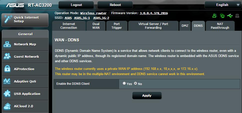 4.3.5 DDNS Podešavanje DDNS-a (Dynamic DNS dinamički DNS) vam omogućava da pristupite ruteru iz spoljašnosti mreže kroz ponuđenu ASUS DDNS uslugu ili drugu DDNS uslugu. Da biste podesili DDNS: 1.