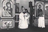 Блажено почивши Епископ шумадијски, др Сава Вуковић, као Епископ источноамерички и канадски приликом освећења СПЦ Св. Сава, 25. јула 1971.